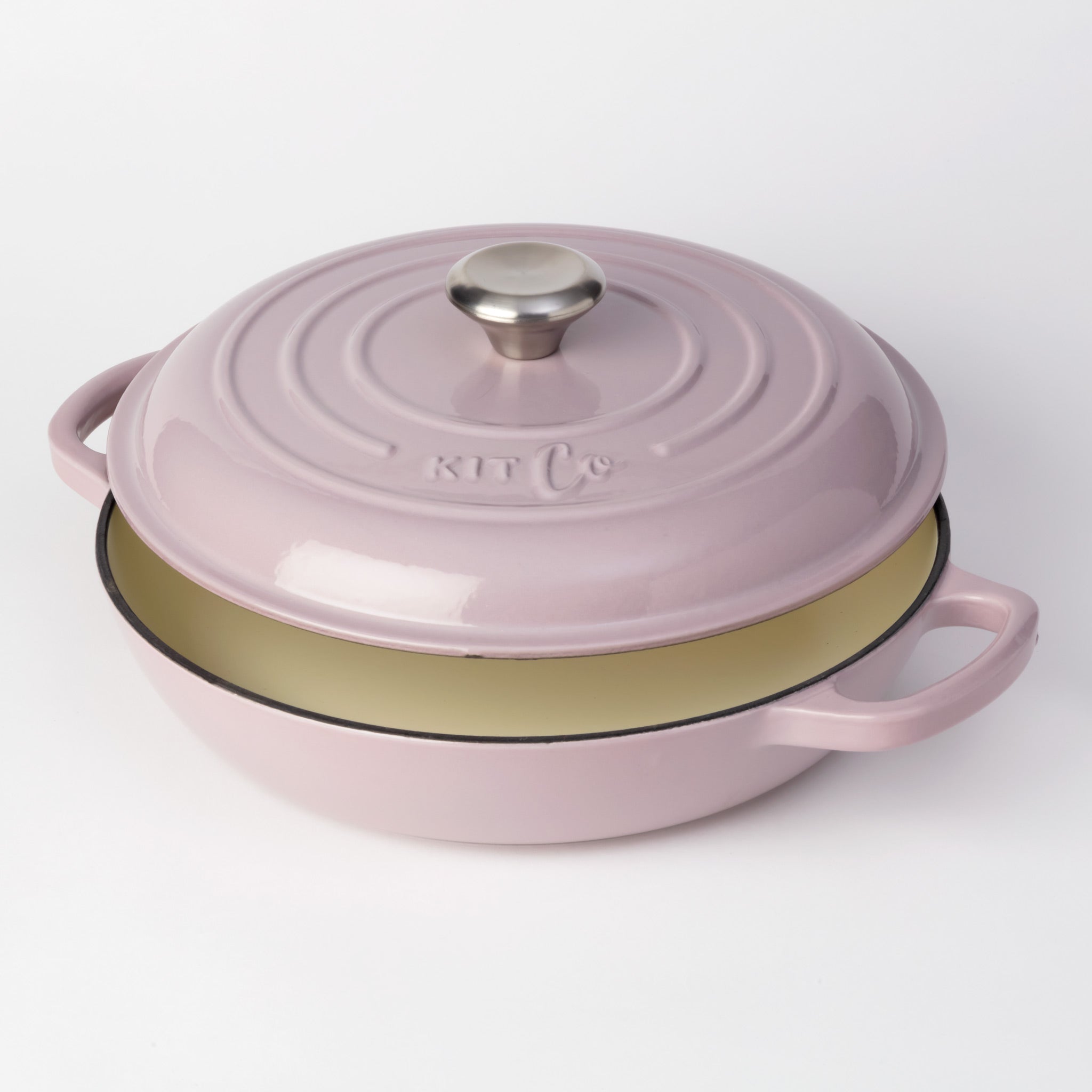 KitCo Cast Iron Shallow Casserole 3L 30cm - Pink Marshmallow